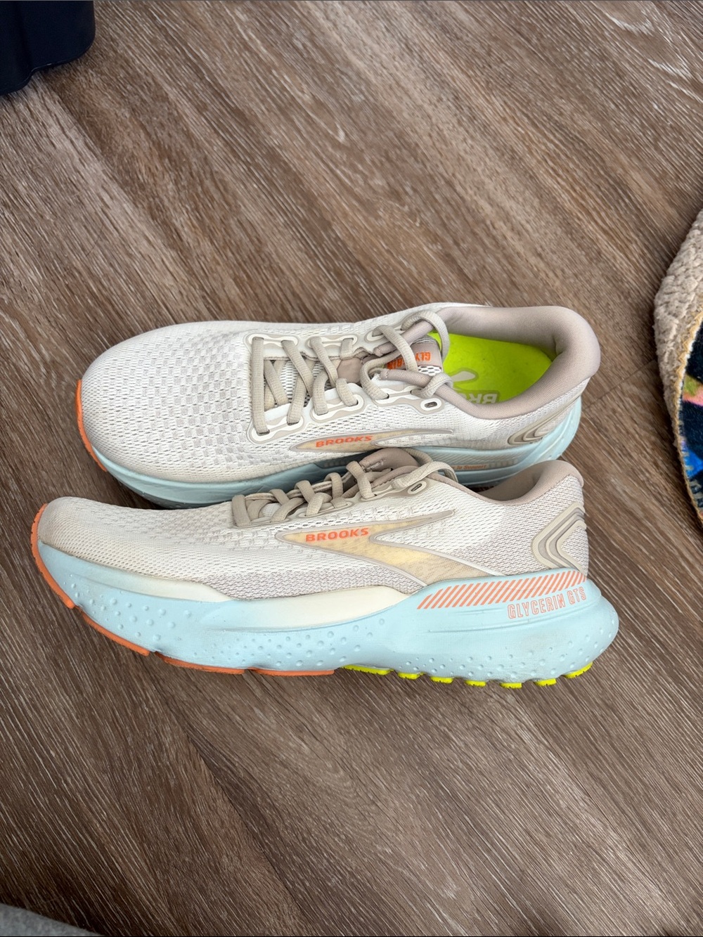 Brooks Women's Glycerin GTS 21 Running Shoes - Beige with Light Blue and Coral